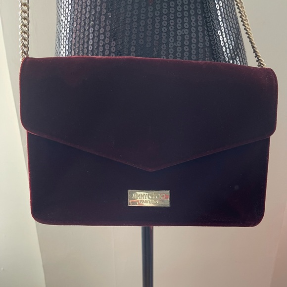 Jimmy Choo Perfume Burgundy Red Velvet Crossbody Bag - Picture 3 of 11